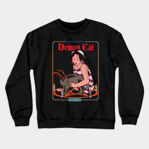 Caring for your Demon Cat - Vintage Parody Crewneck Sweatshirt by uncommontee